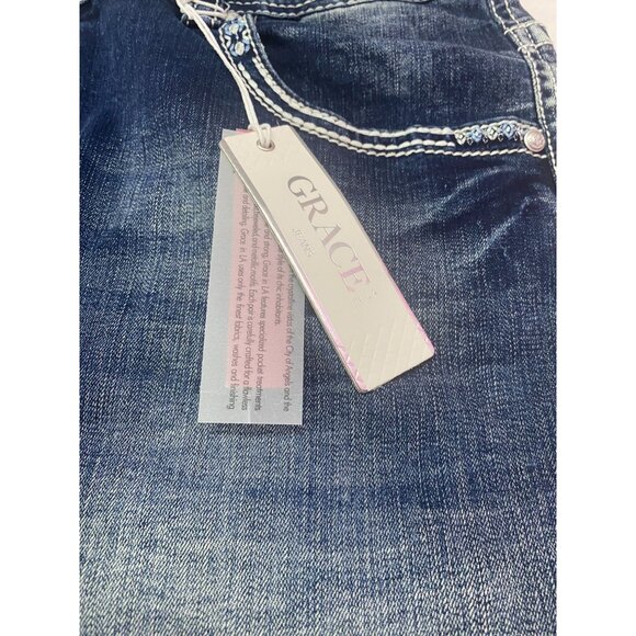 Nwt Grace in LA Women's Embellished Pocket Denim SZ 32 Easy Fit Distressed Short - Picture 15 of 15